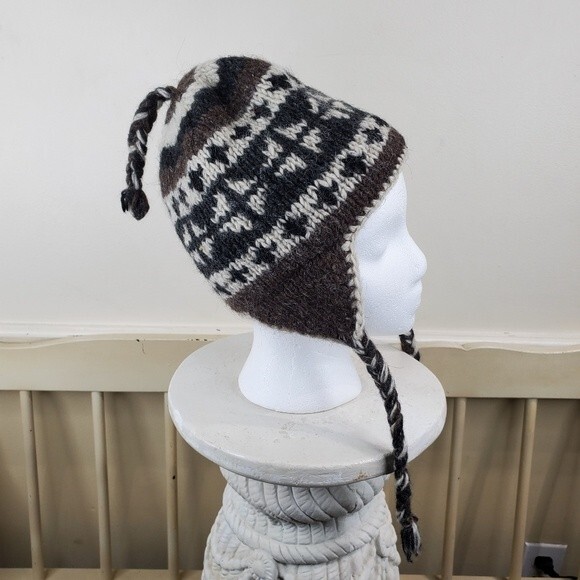 Bongo 100% Wool Nepal lined with Ear Flaps Hat Beanie Toboggan - Picture 2 of 9